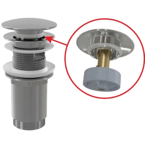 Донный клапан сифона AlcaPlast A392C для умывальника CLICK/CLACK 5/4″, цельнометаллический с переливом и большой заглушкой 