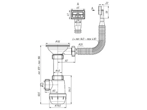 Сифон для мойки АНИПласт Грот A0145S 3 1/2 дюйма 40 мм с гибким переливом (A0145S)