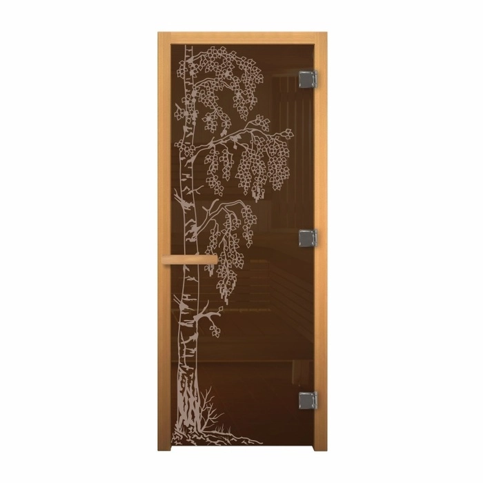 Дверь для бани стеклянная Везувий 1900х700 (Бронза "БЕРЁЗКА", 3 петли, 8мм) (ОСИНА)